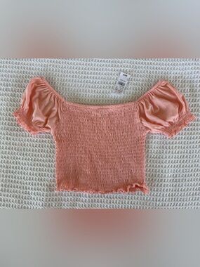 PacSun Peach Coral Smocked Off-Shoulder Crop Top